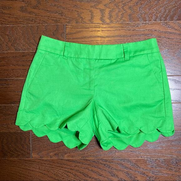 J Crew Bright Green Scallop Hem Linen Blend Shorts, Sz 00 - Picture 2 of 9